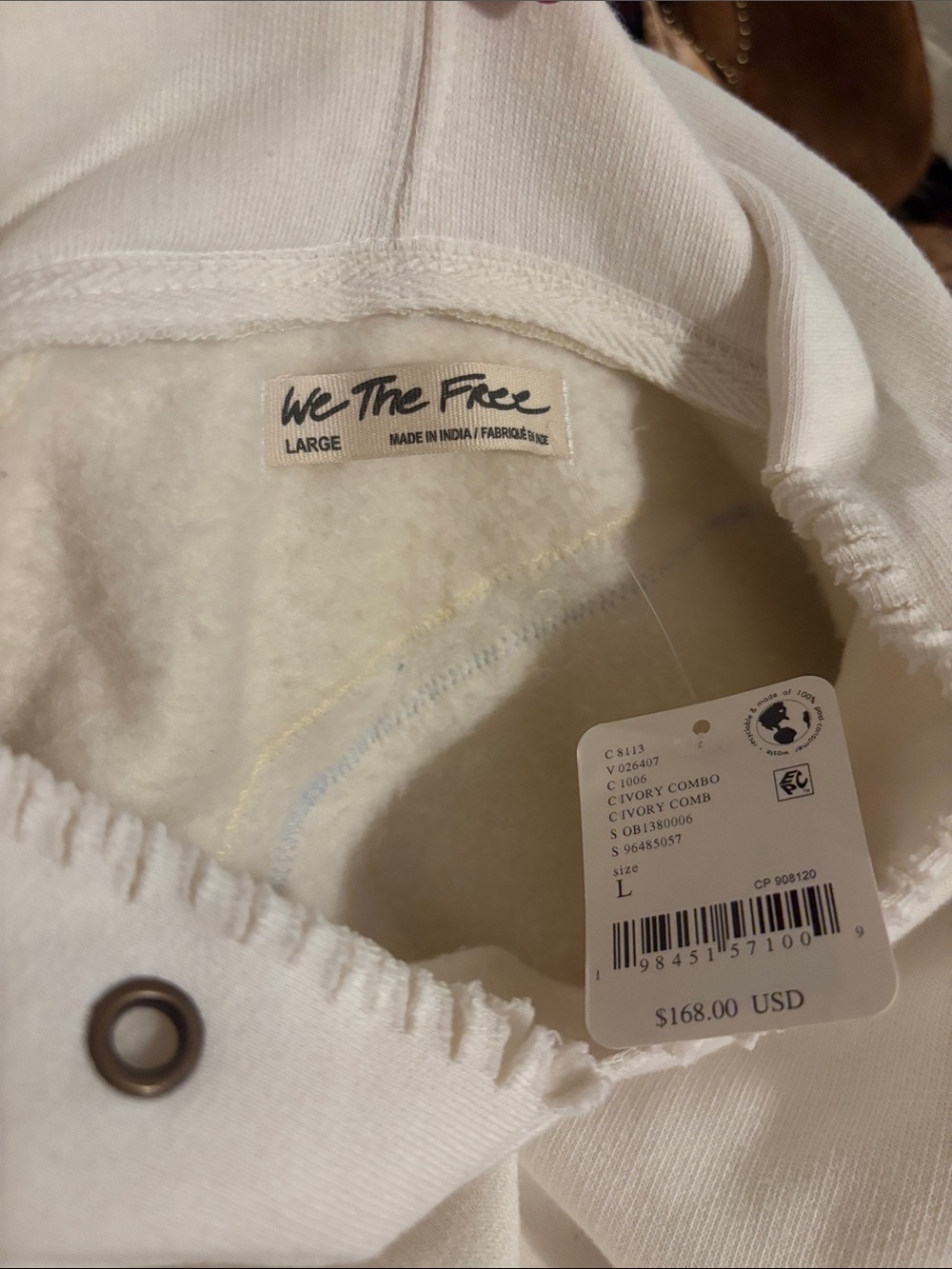 We The Free It’s A Vibe Hoodie with Patches Size Large Ivory Combo RARE - Picture 9 of 12
